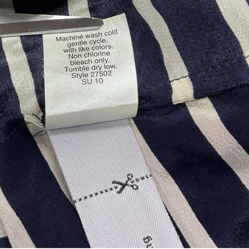 J.Crew 100% Silk Drop Waist Mini Dress Sheer Navy‎ Blue White Striped Womens L - Picture 10 of 11